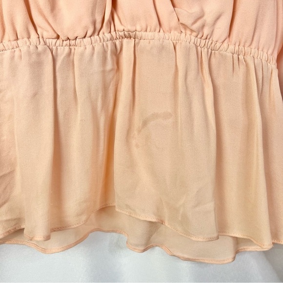 Parker Peach Orange Silk Wrap Front Peplum Long Sleeve S - Picture 4 of 6